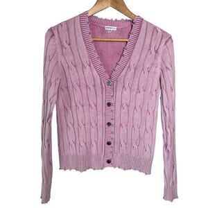Minnie Rose Pink Cable Knit Cotton Cardigan Size XS (15x21) Coquette Balletcore